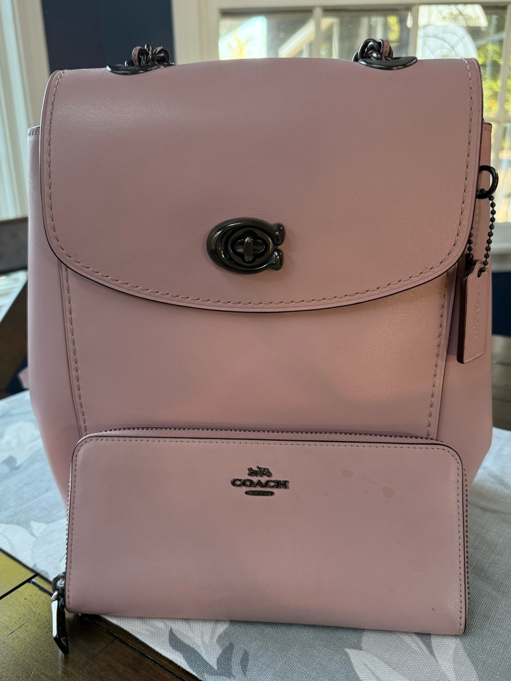 Coach Parker backpack & matching zip
around wallet Aurora Pink EUC